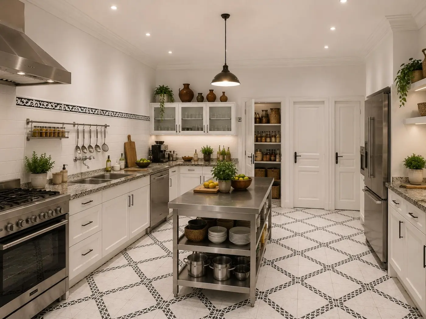 White house kitchen with central island